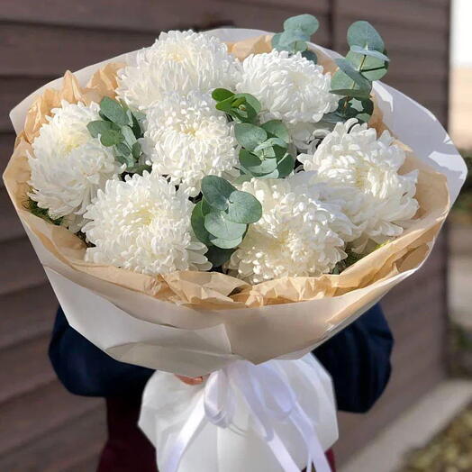 Осенний букет из белых хризантем Bigoudi (бигуди) 💐🦋🍀