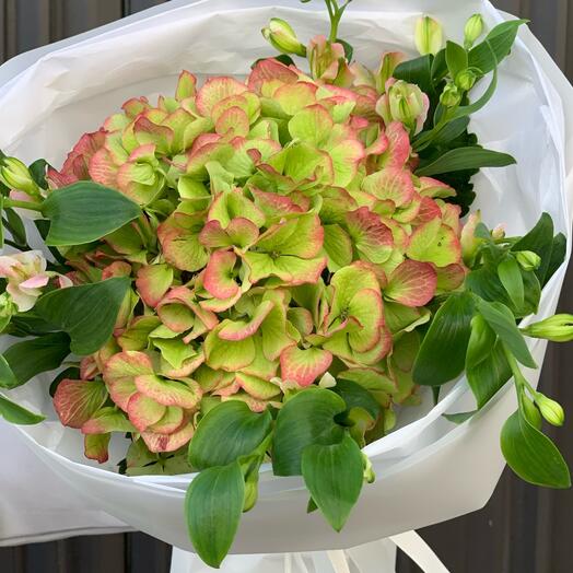 Букет с осенней гортензией и альстромериями