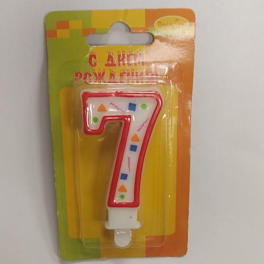 Свеча Цифра 7, Конфетти, 7см