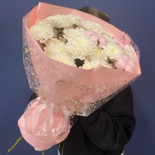 Букет с белой хризантемой и хлопком💕
