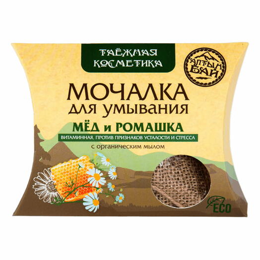 Мочалка льняная для умывания с органическим мылом "МЁД И РОМАШКА" витаминная, против признаков усталости и стресса, 60 гр