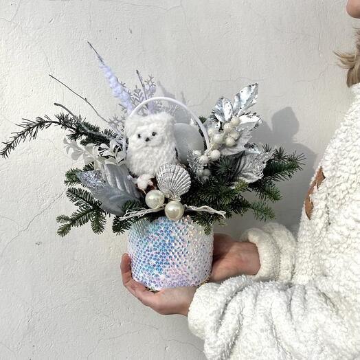 Композиция в сумочке из нобилис "Владения полярной совы"