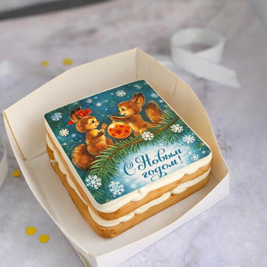 Медовик открытка с новым годом, медовик ретро открытка, советская открытка с новым годом, торт на новый год