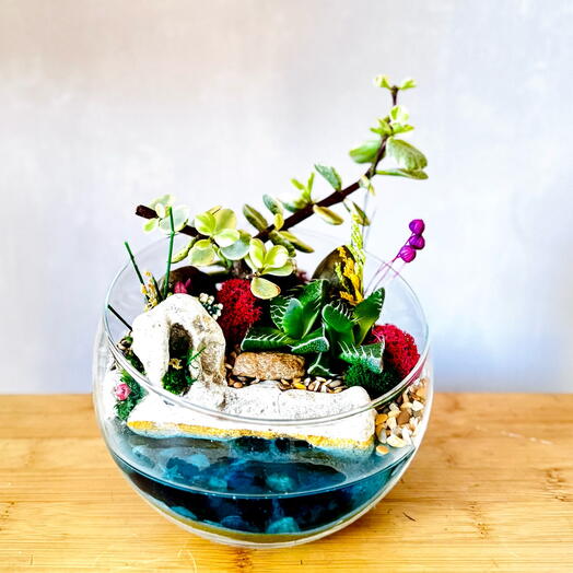 Флорариум с суккулентами и водоемом «Осенний»