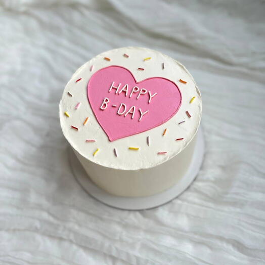 Бенто-торт  ( 14 см) Розовое сердечко с надписью HAPPY B-DAY
