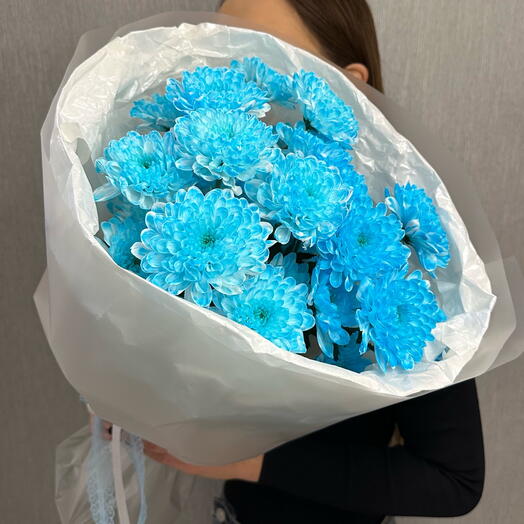 Букет из 3 кустовых небесно-голубых хризантем