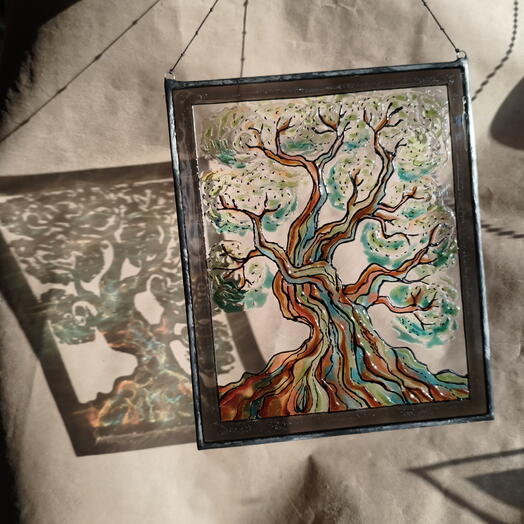 Картина на стекле дерево эпоксидная смола