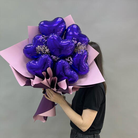 Букет из сердец фиолетовый