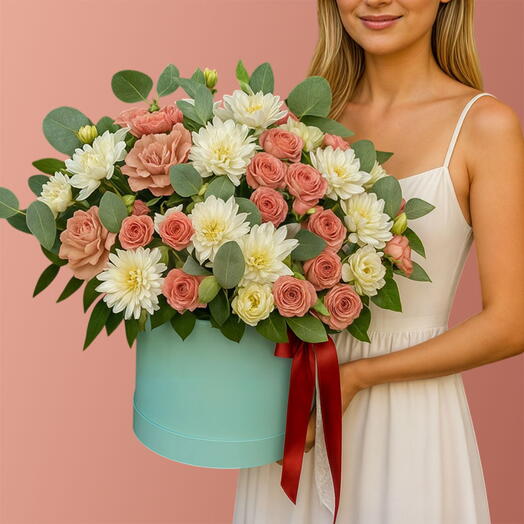 Большой букет нежный поцелуй в коробке (люкс)