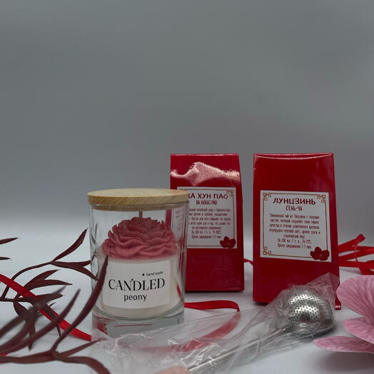 Подарочный набор со свечей и элитным китайским чаем для подруги, коллеги, мамы, бабушки, учителя, воспитателя