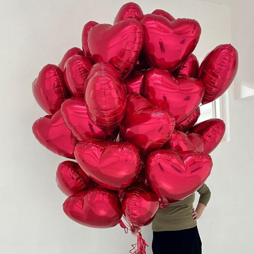 Шарики сердца красные большой букет