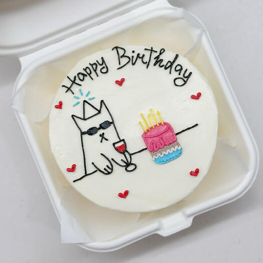 Бенто торт Happy birthday на день рождения с котиком и тортиком