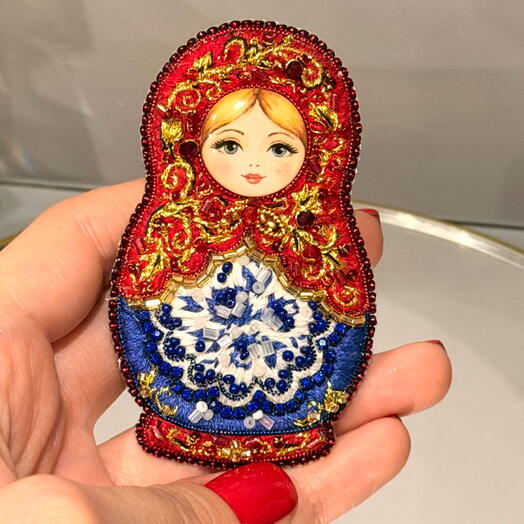 Брошь «МАТРЁШКА - ХОХЛОМА | ГЖЕЛЬ»