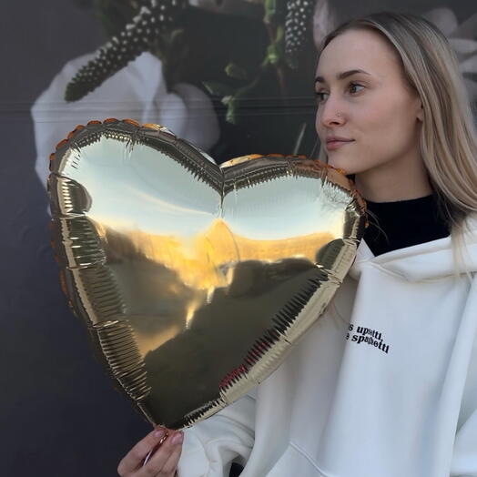 Шар Сердце фольгированный с гелием золото 🤍