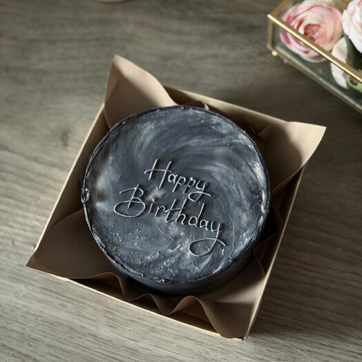 Бенто торт серо-черный «Happy birthday»