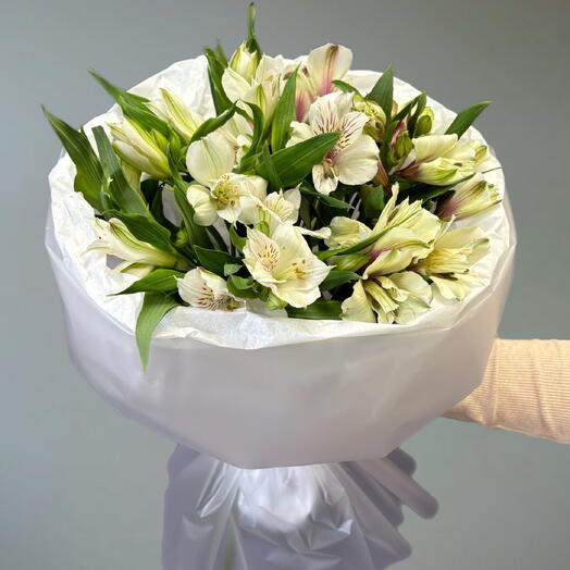 7 белых альстромерий в оформлении 🌸