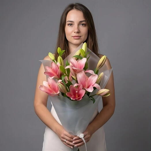 Букет из 5 розовых лилий / A325
