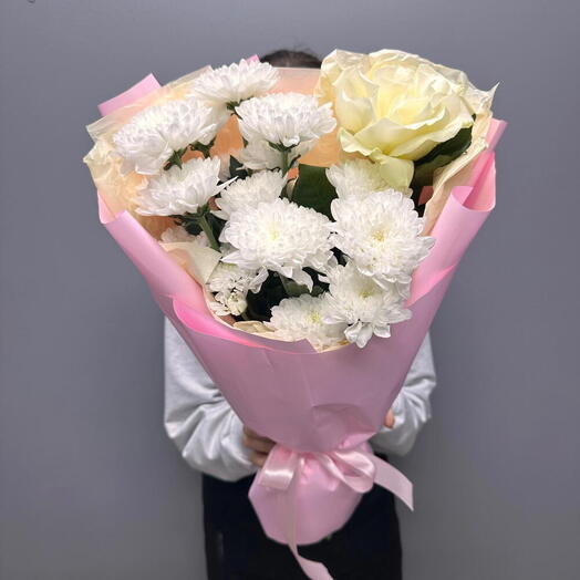 Акция! Букет из Хризантем с французской розой