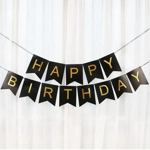 Гирдянда из флажков чёрная happy birthday