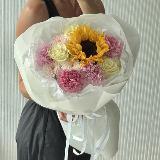 🌻ДОФАМИН С ПОДСОЛНУХОМ И БЕЛЫМИ РОЗАМИ