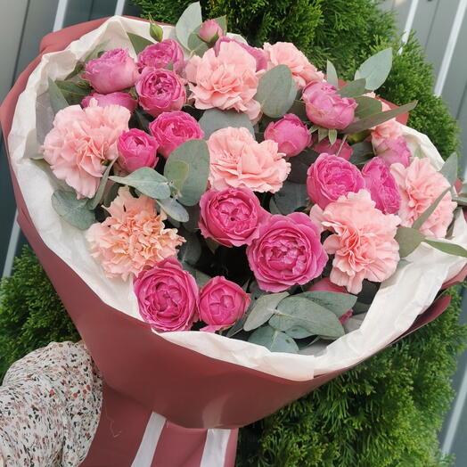 Букет Мисти баблс и диантусы🩷🌸