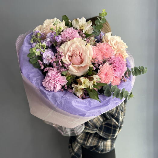 Букет нежный 🌸 французская Роза 🥐🥐🥐 ароматная маттиола 💜 розовый диантус 🌸🌸🌸