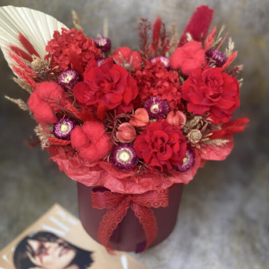 Сухоцветы в коробке Алая Роза 🌹
