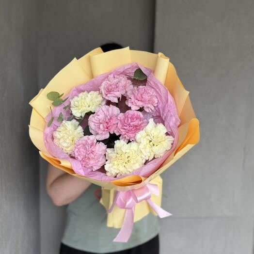 Букет лимонных и розовых диантусов 💛