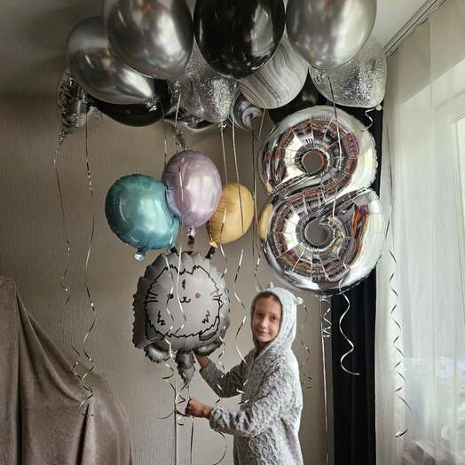 Шары для дочки, сына на 8лет и кот пуш мяу- 14шаров