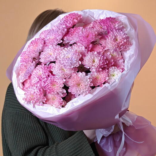 Розовый зефир🌸 Монобукет из крашенной розовой хризантемы Алтай