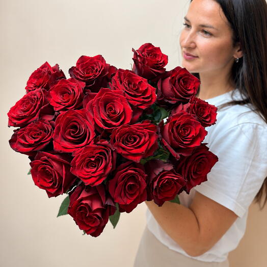 🌹 21 красная роза Эквадор на ленте