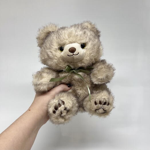 Мишка Тедди в винтажном стиле — Тёплый друг с зелёным бантиком