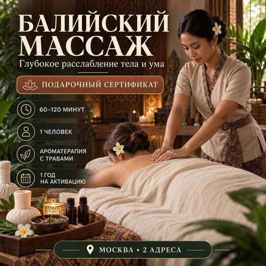 Подарочный сертификат «Балийский массаж» (60 минут, 1 человек)