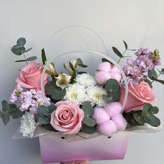 Композиция Маршмеллоу 🍡🌸💖 цветы Уфа/ доставка цветов Уфа/ Розы / хлопок/  доставка Уфа/ Розы Уфа