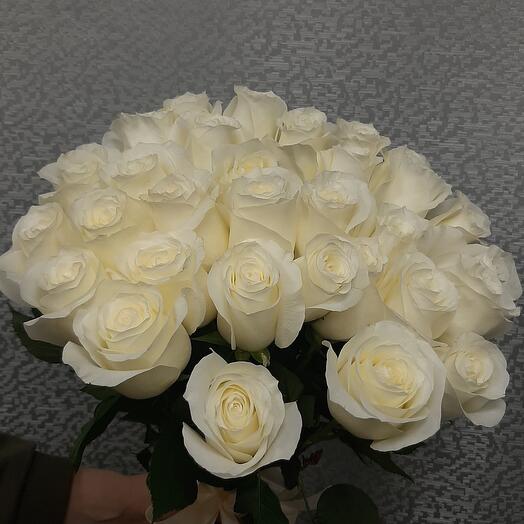 25 rosas blancas debajo de la cinta
