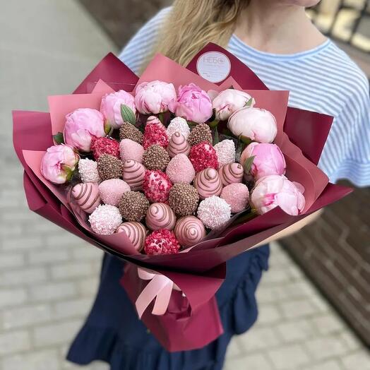 Peonies with strawberries
