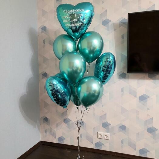 Бирюзовые тиффани хром шары 8 шт с именной надписью