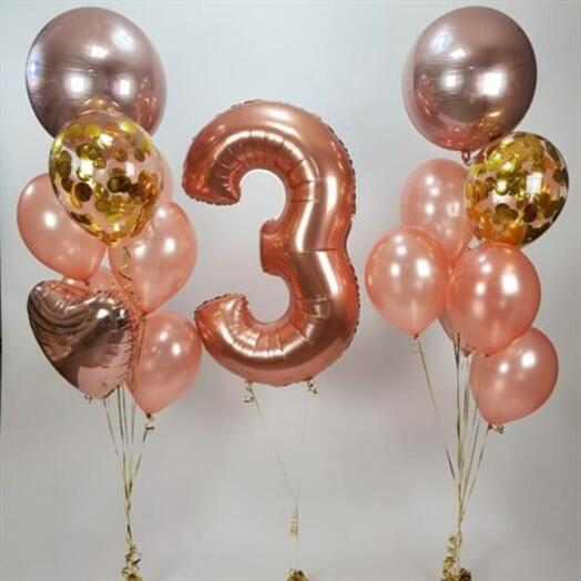 Композиция с цифрой и сердцами 17 шт