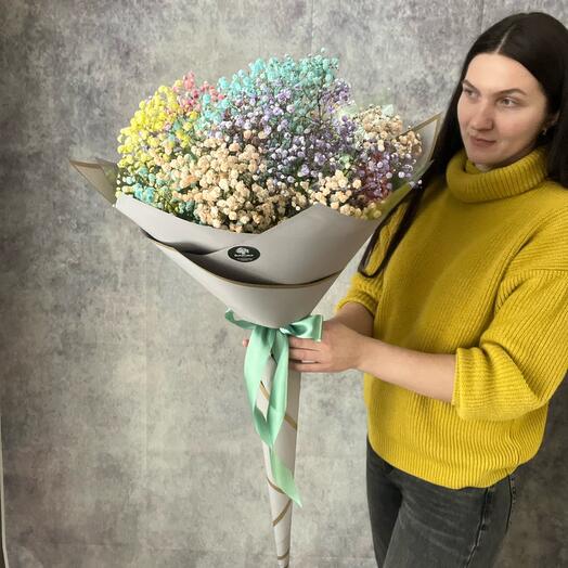 Giant bouquet with rainbow gypsophila
