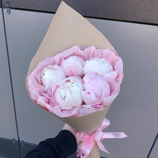 5 pale pink peonies