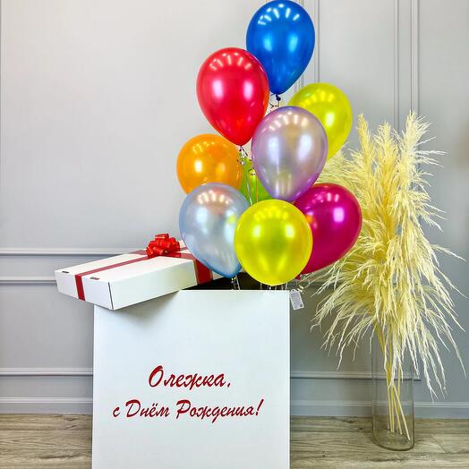 Коробка-сюрприз с шарами Ассорти металлик 11шаров