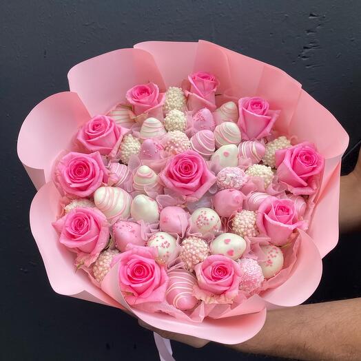 Букет из клубники в шоколаде , 11 роз 💖 красивый