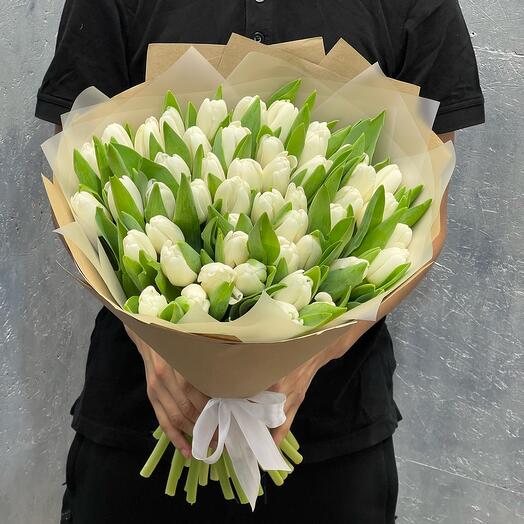 A white tulip in a designer package