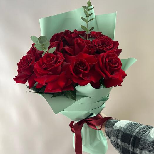 Бордовые французские розы (11шт )