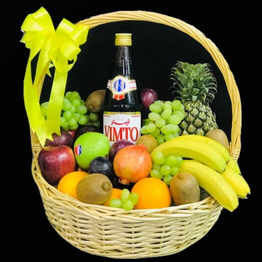 Fruits basket with Vimto juice