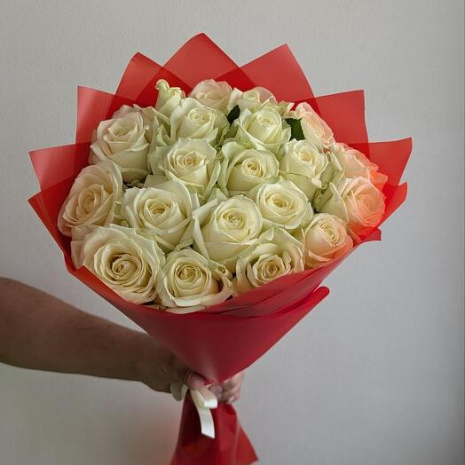 Bouquet of white roses 21pcs 50cm