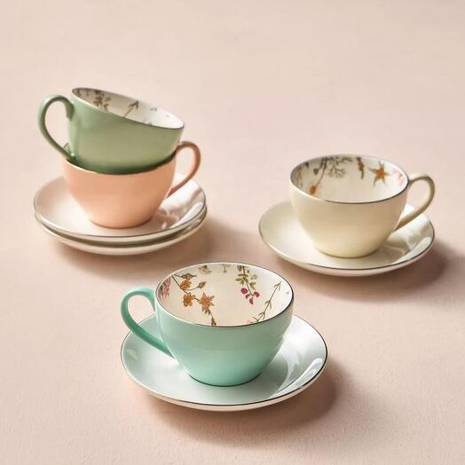 Набор чайных пар Бохо 4 шт фарфор микс 220 мл