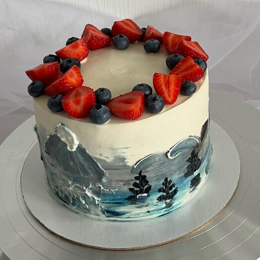 Pastel de 1 kg de montaña para cumpleaños, vacaciones, esposo, novio