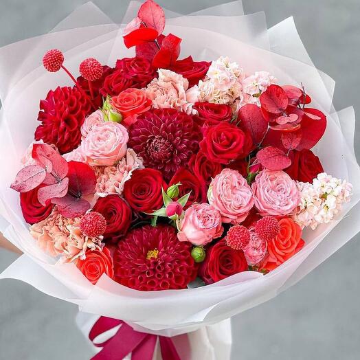 Bouquet of peony bush roses and carnations "My love"