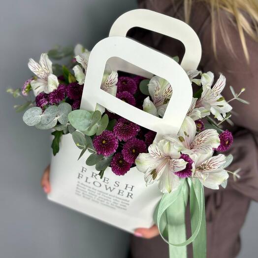 Hardy flowers in a craft box | Alstroemeria | Eucalyptus | Santini